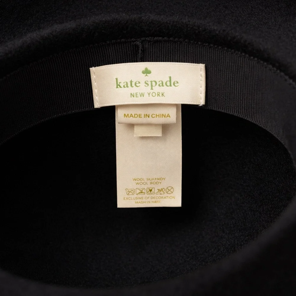 Kate Spade New York Black Wool Cloche Hat with Bow Vintage Inspired